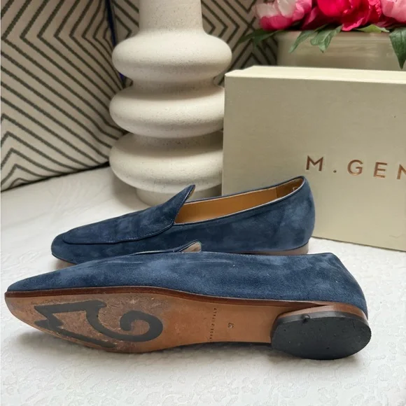 M. Gemi Blue Suede Loafers Slip-On Elegance - Picture 12 of 13